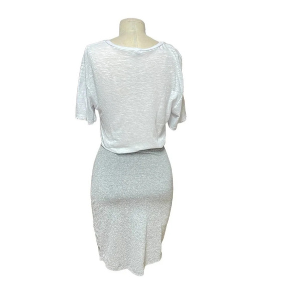 Monrow Cutout Waist Contrast T-Shirt Dress White Gray Size Small - Picture 6 of 9
